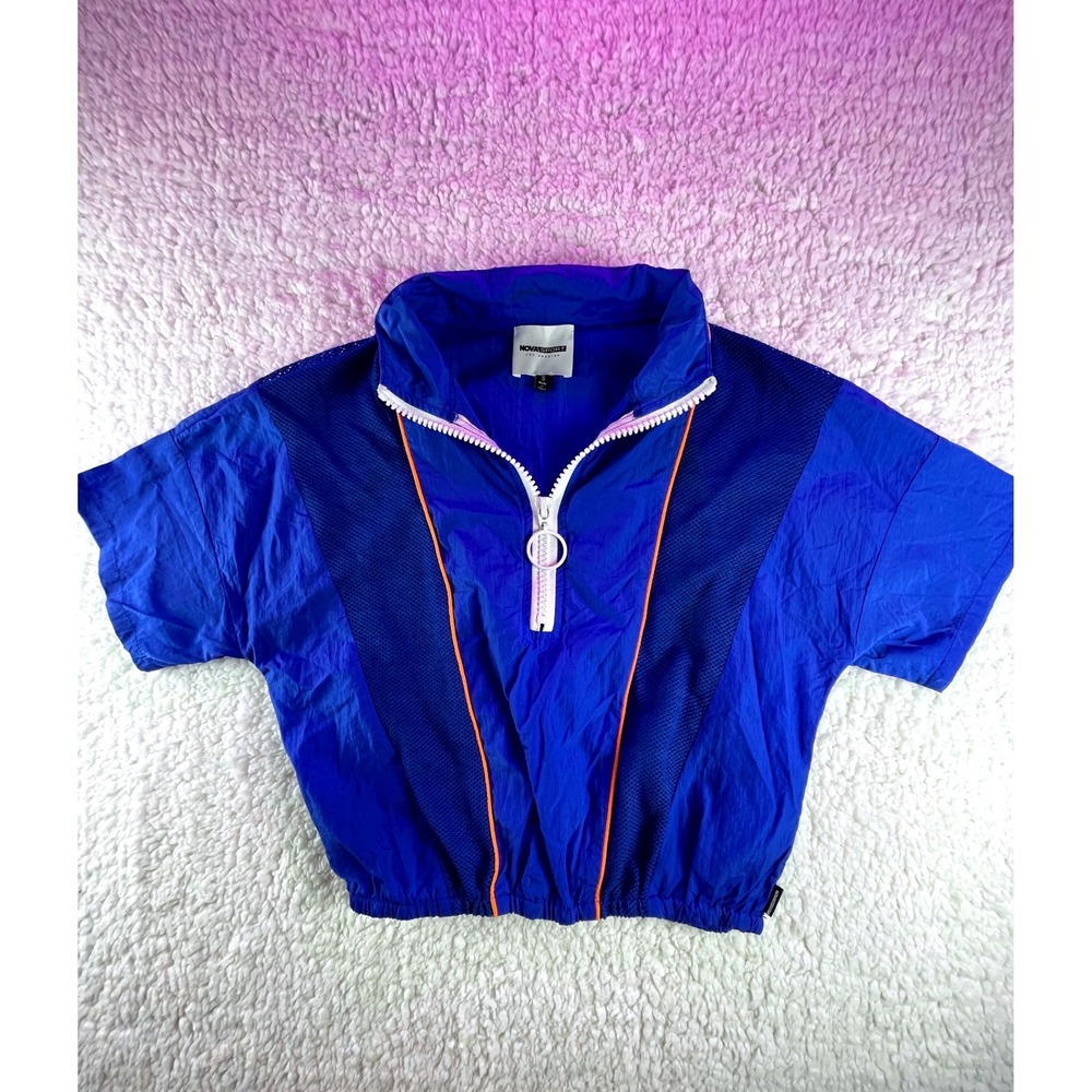 Blue Windbreaker Women's Small Quarter Zip Mesh Top- Late 50's